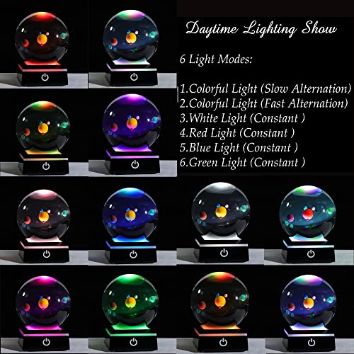 Qianwei 3D Solar System Model Crystal Ball Astronomy Gifts Men Space Decor - style: Colorful Solar System+LED BASE