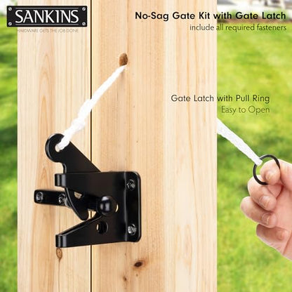 2 Set Anti Sag Corner Brace Bracket, Heavy Duty No Sag Frame Kit with Self-Locking Latch, Black Kit for Wooden Fence, Shed Doors, Driveway Gates, Corral Gates, Wood Windows