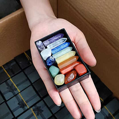 Chakra Crystal Stones Healing Kit, Healing Crystal Wands Crystals Points Reiki, 7 Chakra Set Tumbled Stones Reiki Chakra Meditation Therapy