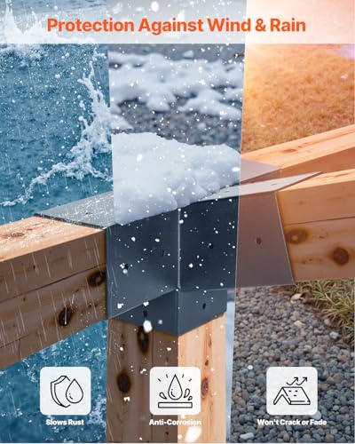 VEVOR Pergola Kit, 4x4 Inch 4-Way Slanted Bracket for 3.5x3.5 Inch Wood Beams in Actual Size, Carbon Steel Pergola Bracket with Post Base and Wall Mount Base, for Outdoor Pergolas, Gazebos, Sheds - size: 1PC 15°4-Way+1PC Wall Mount Base 4*4 SET