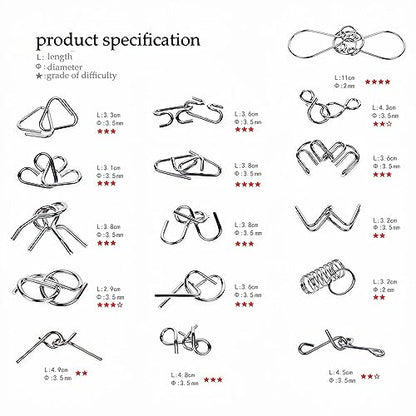 Metal Wire Puzzle Set of 24 with Pouch
