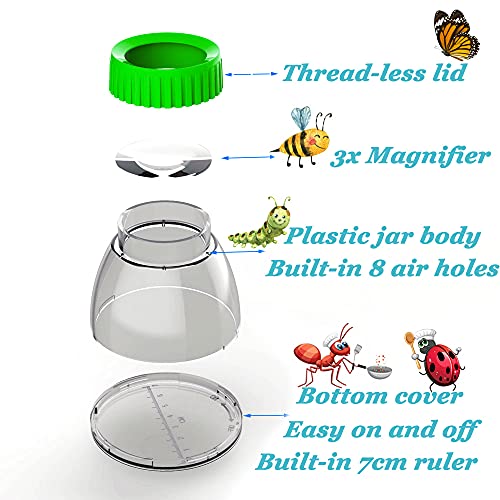 Bug Viewer for Kids 5X Magnifying Insect Observation Kit Built-in 7cm Ruler with 2 Slant Tweezers Bug Viewer Catcher Cage for Kids Science Nature Exploration (2 Pack Green), LX-4LS - color: 2 Pack Green