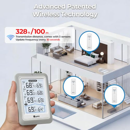 Indoor Outdoor Thermometer Wireless 4.5 Inch Display Digital Hygrometer - color: White