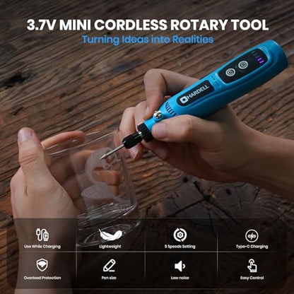 HARDELL Mini Cordless Rotary Tool 4V, 5-Speed 42pcs DIY Craft Tool Kit - color: Blue
