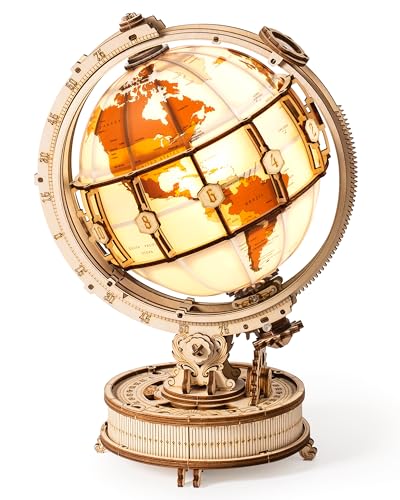 ROBOTIME 3D Wooden Puzzle for Adults- Luminous Globe ST003 - Wooden 3D Puzzles for Adults with LED Light - Globe Model Building Kit for Teens & Adults