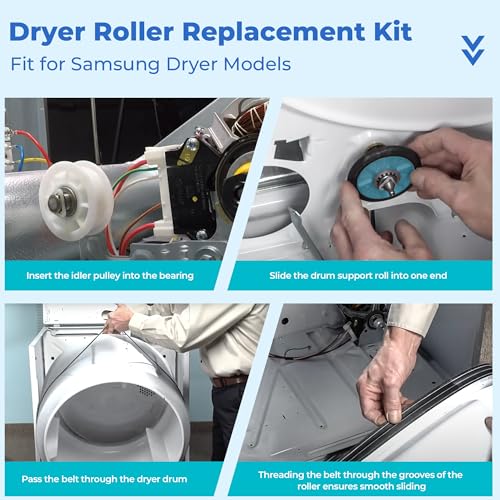 【UPGRADED】 DC97-16782A Fit for Samsung Dryer Roller Replacement Kit, Iclude DC93-00634A Dryer Idler Pulley, 6602-001655 Dryer Belt | High-Temperature & Wear-Resistant Materials By NISHCON - color: Blue