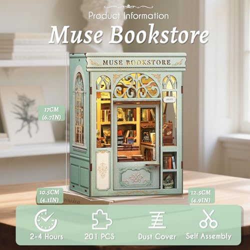 Fsolis Book Nook Kit - 3D Wooden Puzzles for Adults (Muse Bookstore) - color: Muse Bookstore