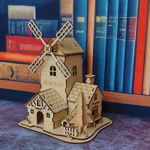 3D Wooden Puzzle Windmill Mill Design Model Kit, DIY Creative Assembly Building Set for Adults, Christmas