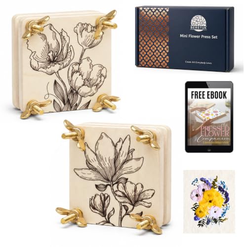 Mini Flower Press Kit for Adults - 2 Small 3" x 3" Pocket Flower Presses - color: Beige, size: Mini