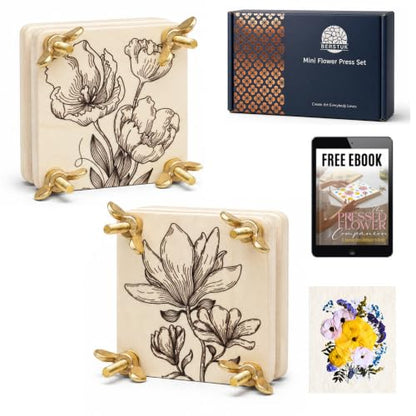 Mini Flower Press Kit for Adults - 2 Small 3" x 3" Pocket Flower Presses - color: Beige, size: Mini