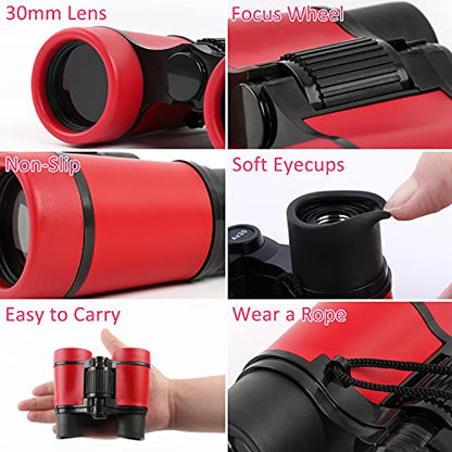 Scotamalone Kids Binoculars Shock Proof Toy Binoculars Set for Age 3-12 Years Old Boys Girls Bird Watching Educational Learning Hunting Hiking Birthday Presents - color: red, size: one pc