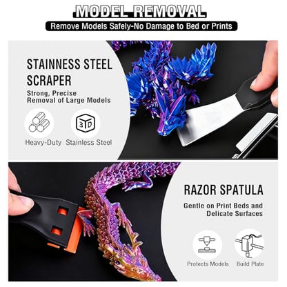 52-in-One 3D Printer Tools Kit, Professional 3D Printer Accessories & Maintenance Set for All FDM/SLA Printers, Deburring Tool, 3D Printer Nozzles, Scrapers, Files Set, PTFE Tube Cutter, Storage Bag - style: Plus-purpose Kit