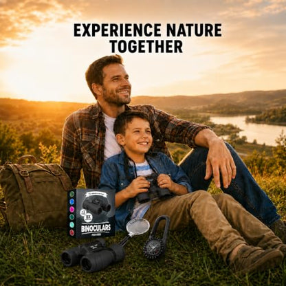 Binoculars for Kids – Perfect Toy for Little Boys and Girls – Extensive Set Incl. Magnifying Glass & Compass – Powerful Magnification 8X21 – 3 to 12 Year Old Kids for Toddler - color: Black