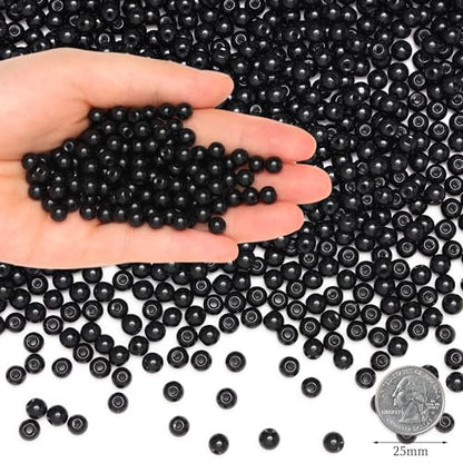500Pcs Black Round Glass Beads for Bracelets and Necklaces - color: Black