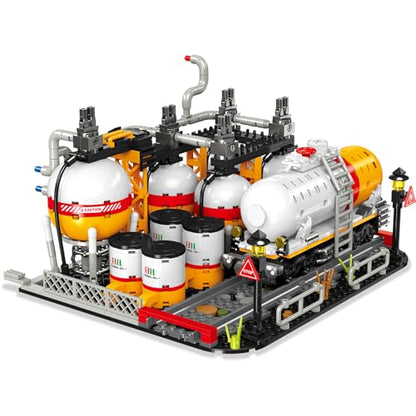 Modular Gas Station & Chemical Plant Building Set, 743 PCS Industrial Storage Tank Brick Model with Loading Bay, Display Model Kit for Adults and Kids Ages 6+ - style: Transportation and Storage Factory
