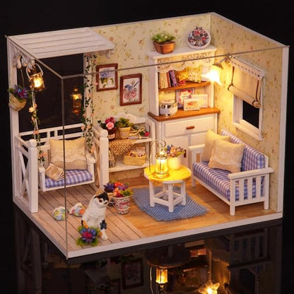 Miniature Dollhouse DIY Set with Decoration Furniture and LED Lights, Kitten Diary Style, 1;24 Scale DIY Dollhouse with English Instructions