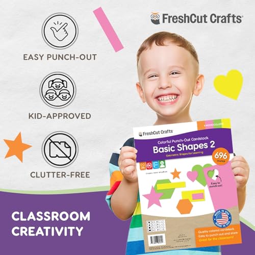 Heart Star Hexagon Rectangle Cutouts, Neon, 696 Piece, Classroom Decor - color: Neon - Heart, Star, Hexagon, Rectangle