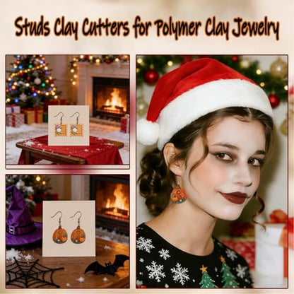 9 Pack Halloween Polymer Clay Cutters - Pumpkin/Mushroom/Flower/Oval Rectangle Geometry/Dragon, Ideal Polymer Clay Molds & Polymer Clay Earring Cutters for Christmas Jewelry Making - color: Christmas mold