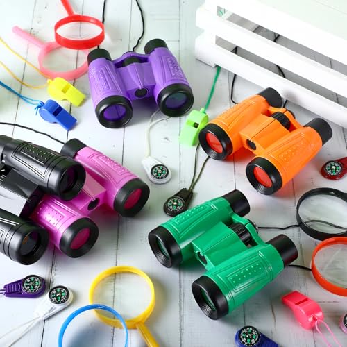 Foilswirl 12 Set Binocular Compass Magnifying Glass Set Christmas Birthday Gift Small Telescope Binocular with Whistle Bag for Outdoor Exploring Stocking Stuffer(Stylish Color,Classic)