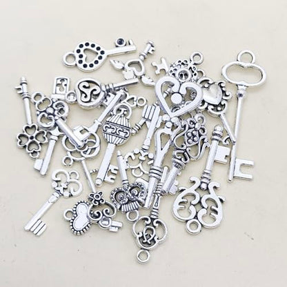 WOCRAFT 60pcs Antique Silver Small Key Charms Bracelet Charms for Jewelry Making Sets DIY Necklace Bracelet Keychain Crafting Charms Kit Craft Supplies (SN26) - color: Antique Silver, size: Small Key Charms