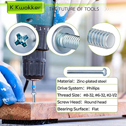 651Pcs #8-32#6-32#2-1/2 Machine Screw Phillips Pan Head Set Screws Assorted Nuts and Bolts and Washers, Cabinet Door and Drawer Screws - size: G. #8-32#6-32#2-1/2
