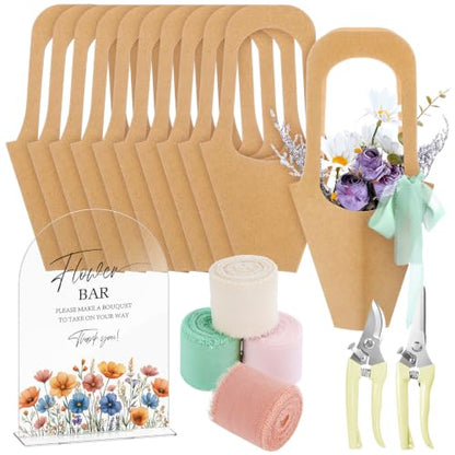 DERTE 57 Pcs Flower Bar Supplies Kit with Acrylic Flower Bar Sign