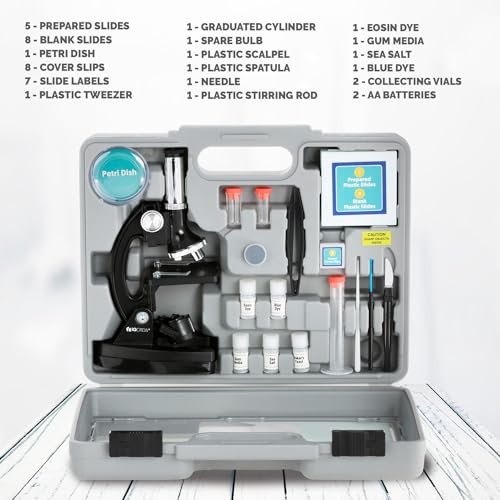 AmScope M30-ABS-KT2 52-Piece STEM Microscope Kit for Kids, Black