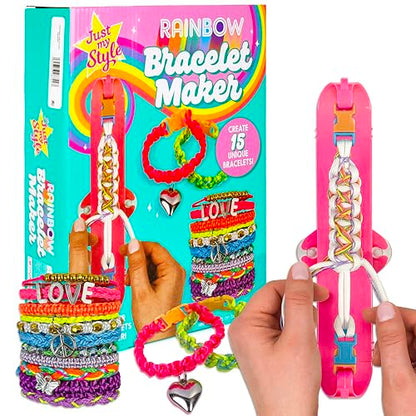 Just My Style Rainbow Bracelet Maker, Jewelry Making Kit with Easy-to-Use Bracelet Maker Tool, Friendship Bracelet Kit, 6 Year Old Girl Gifts, Gifts for Girls, Bracelet Making Kit for Girls - color: Rainbow Bracelet