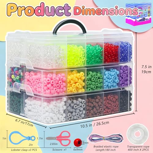 LIS HEGENSA 30Color 11000PCS Kandi Pony Beads Bracelets Jewelry Making Kits - size: 30Color(11000PCS)