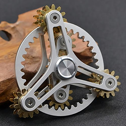 Pure Brass Fidget Spinner Gears Linkage Fidget Gyro Toy Metal DIY Hand Spinner Spins Long Time EDC Focus Meditation Break Bad Habits ADHD with Multiple Premium Bearings (12 Bearings White)