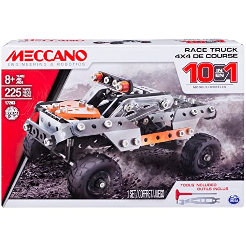 MECCANO Erector, 10 in 1 Model Race Truck Building Set, 225 Pieces, for Ages 8 and up, STEM Construction Education Toy