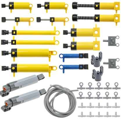 Habow 19Pcs Pneumatic-Technic-Parts Kit Compatible with Lego-Pneumatic Cylinders-Air-Pump Pressure Rod Switch Piston Hose Technic Linear Actuator MOC-Replacement-Parts.