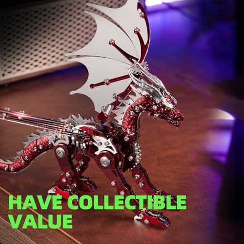 OreilleStar 3D Metal Dragon Puzzle, Mechanical Model Building Kit, Green and Red Assembly Puzzle for Adults Gift (Red Dragon) - color: Red Dragon