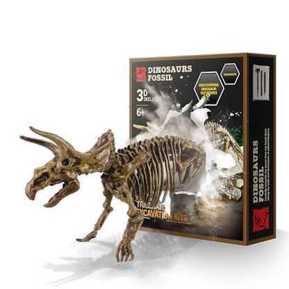 VIBIRIT Dig Up Dinosaurs Skeleton Set,Dinosaur Digging Fossil Kit Model Toys,Excavation Kits for kids5-12year,Educational Realistic Toys for Kids,Boys,Girls - style: Triceratops