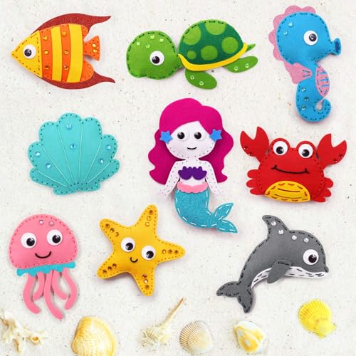 CiyvoLyeen Sea Animals Sewing Kit Mermaid DIY Felt Plush Craft Kit Make Your Own Ocean Animals Gifts for Beginner Boys and Girls Educational Kids Art Craft Supplies Set of 12 - color: Ocean-12 Pcs