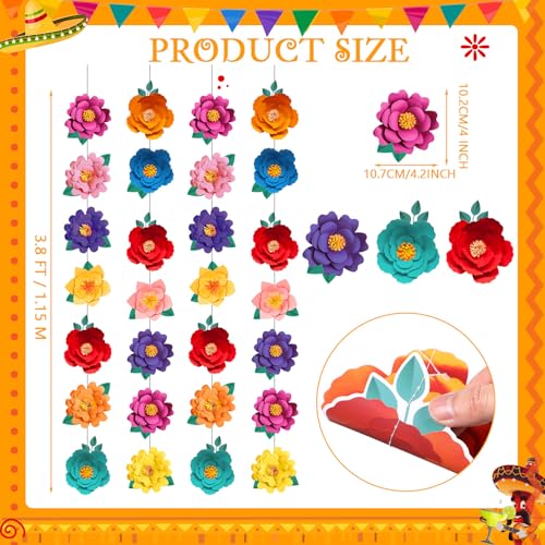 Spakon 8 Pcs Mexican Paper Flower Decorations Mexican Fiesta Garlands - color: Mexican Festival