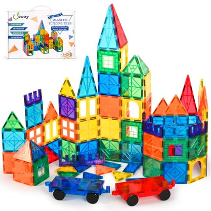 cossy 100 Pcs Magnetic Tiles, Magnet 3D Building Blocks Set with 2 Cars - size: 100 PCS