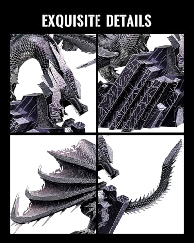 Piececool 3D Metal Puzzles for Adults Dark Dragon on Ruins Model Building Kits Desk Decor, Great Birthday New Year Gifts for Men Teens 16+