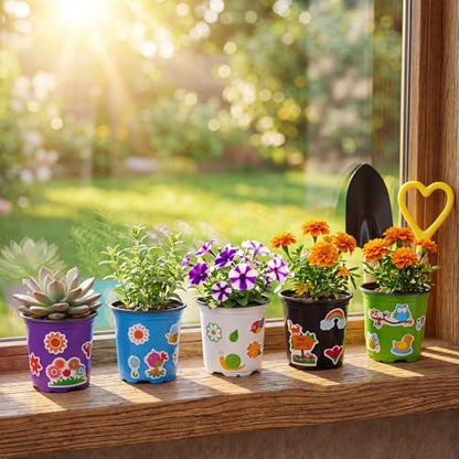 150 Sets Garden Pot Craft Kit Bulk DIY Flower Planting Kit Including Plastic Nursery Pots Labels and Stickers for Flower Planting Growing Garden Supplies(Fresh) - style: Fresh