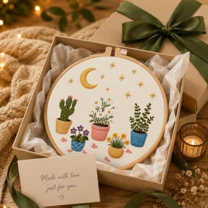 Nuberlic Potted Plant Embroidery Kit for Beginners - color: Botanical