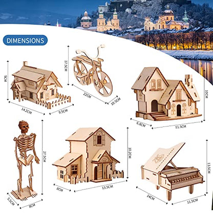 calary 3D Wooden Puzzle Simulation Animal Dinosaur Assembly DIY Model Toy for Kids and Adults,Set of 6 - style: D-House Assembly