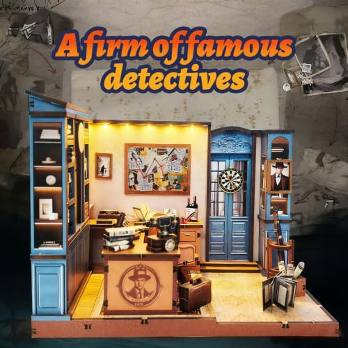 Music Park Book Nook for Adults, 3D Wooden Puzzle Detective Office with LED - color: Detective Office