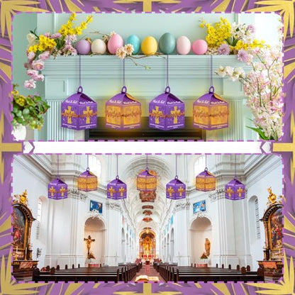 Simgoing 12 Set Christian Cross Lantern Craft Kits with LED Candles - style: Easter