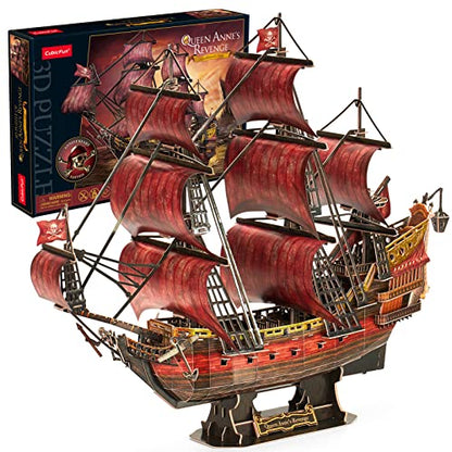 CubicFun 3D Puzzles for Adults Queen Anne's Revenge, Red, 391 Pieces - style: Red Queen Anne's Revenge
