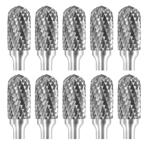 SC-5 Tungsten Carbide Burr Rotary File Cylindrical Shape with Radius End Double Cut with 1/4''Shank for Die Grinder Drill Bit - 10Pcs - style: 10pcs SC-5