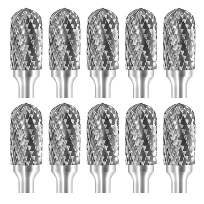 SC-5 Tungsten Carbide Burr Rotary File Cylindrical Shape with Radius End Double Cut with 1/4''Shank for Die Grinder Drill Bit - 10Pcs - style: 10pcs SC-5