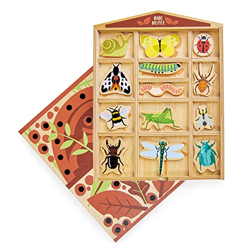 Tender Leaf Toys - The Bug Hotel - 13 Wood Garden Bugs with Shelving Unit and Front Panel - Made for Little Hands - Open-Ended Nature Play - Science Learning Toy for Boys and Girls - Age 3+