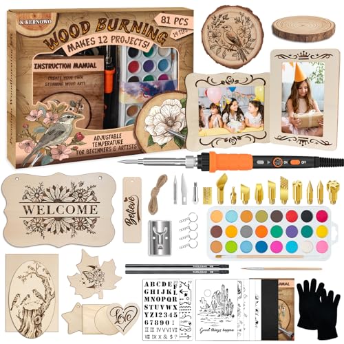 K KERNOWO Wood Burning Kit - 81Pcs All-in-One Wood Burning Tool Pen Adjustable Temperature Wood Burner Kit Crafts Gifts for Adults & Teens, Woodburning Kits for Beginner Pyrography - color: Orange