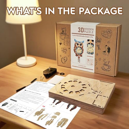 3D Puzzles for Adults Wooden Owl Puzzle Clock Adult Crafts - color: Owl Clock