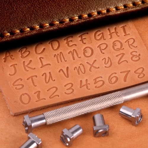 BESTNULE 37pcs Leather Stamps, 1/4" Leather Stamping Tools, Leathercraft Stamping Tool Set, 26PCS Capital Letter Leather Stamps + 10pcs Number Stamps + 1 Stamping Handle for Leather Craft - color: 6mm(37pcs)-1
